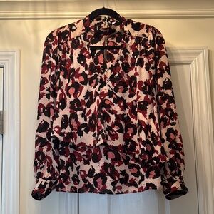 Parker Black and Pink Ruffle Blouse with Keyhole